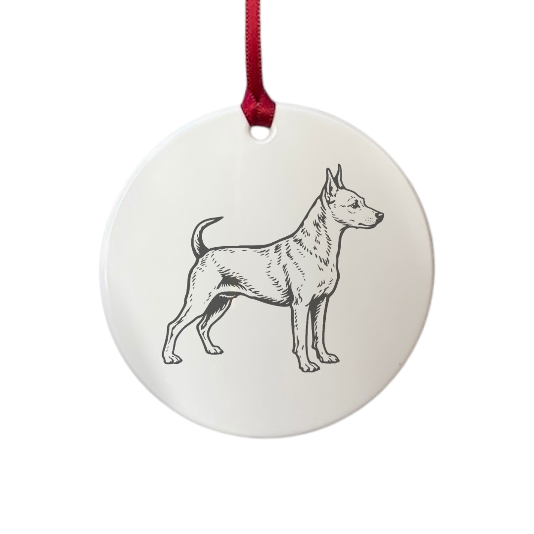 Personalised Miniature Pinscher Standing Engraved White Acrylic Decoration