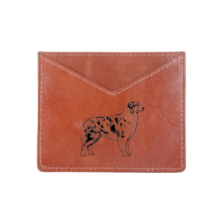 Australian Shepherd Standing Engraved Genuine Leather Cardholder