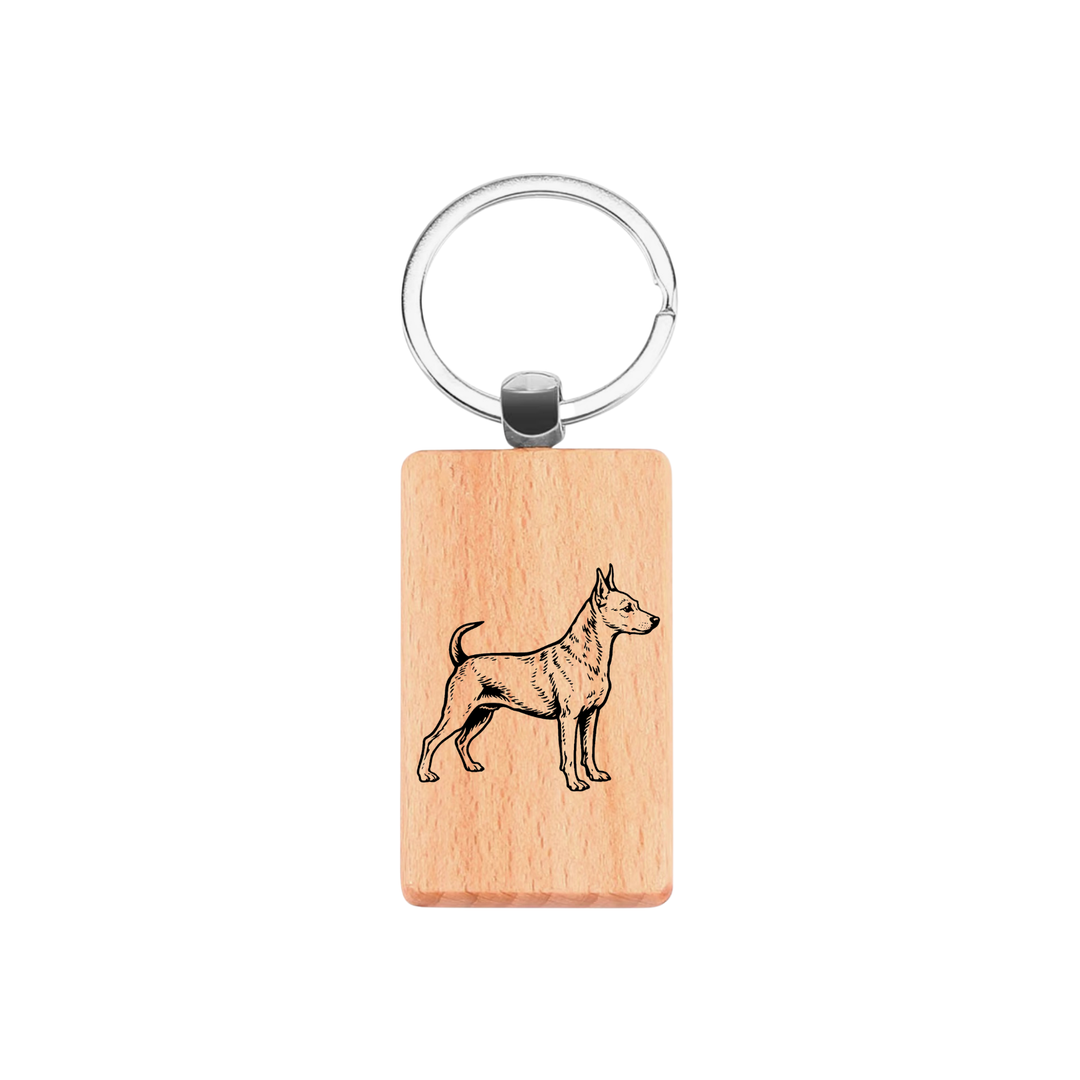 Miniature Pinscher Standing Engraved Rectangle Wooden Keyring