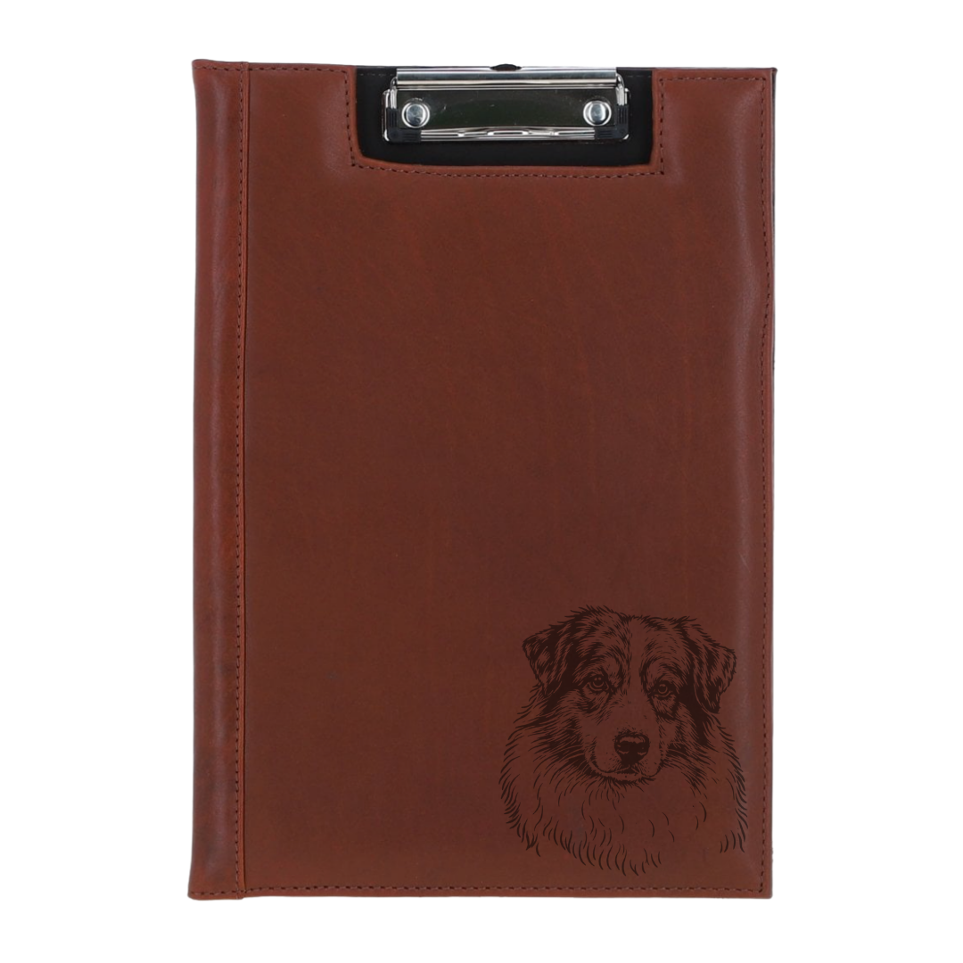 Australian Shepherd Face Engraved Leather Clipboard