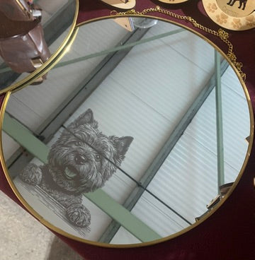 Cairn Terrier Face + Paws Engraved Gold Mirror