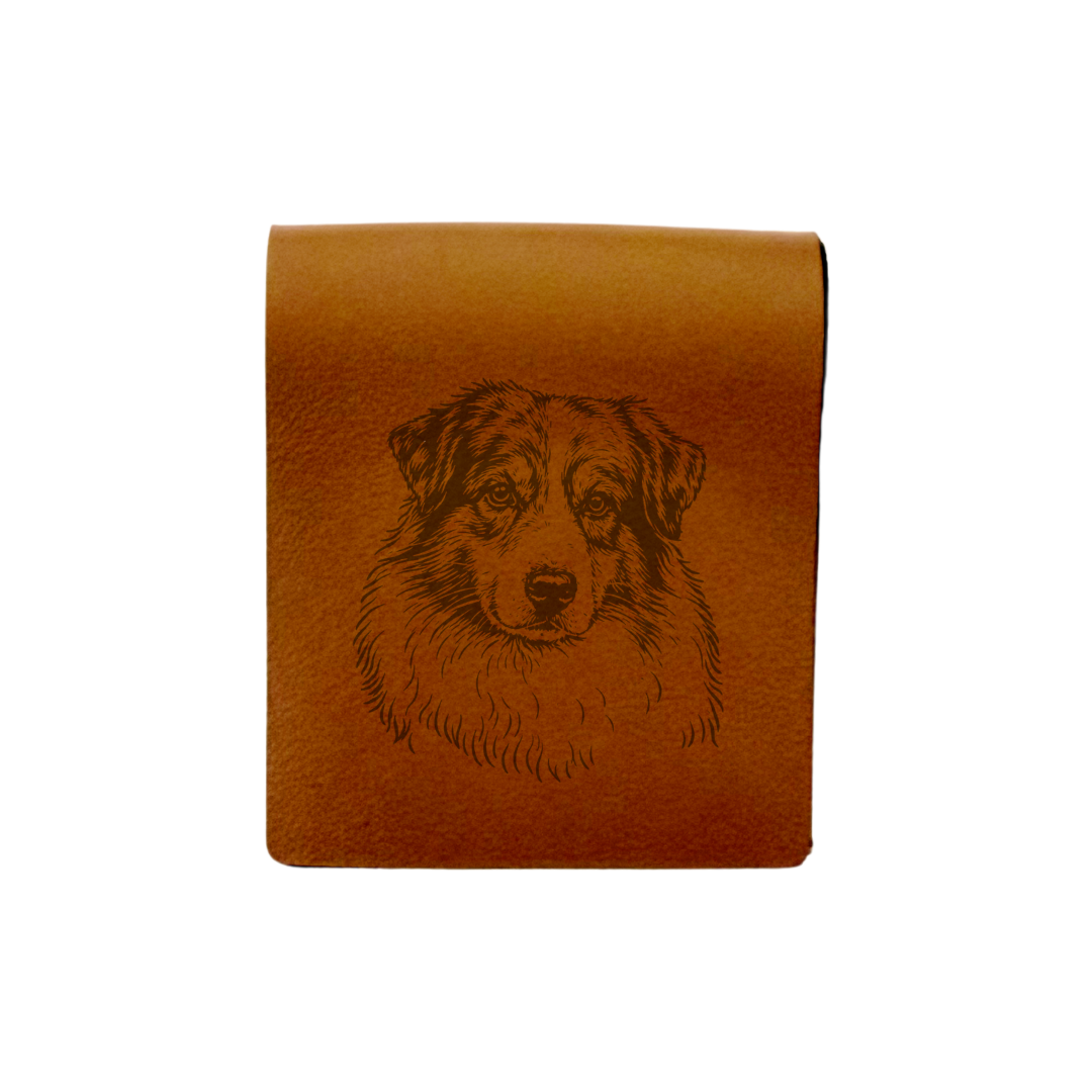 Australian Shepherd Face Engraved Genuine Leather Magnetic Bookmark