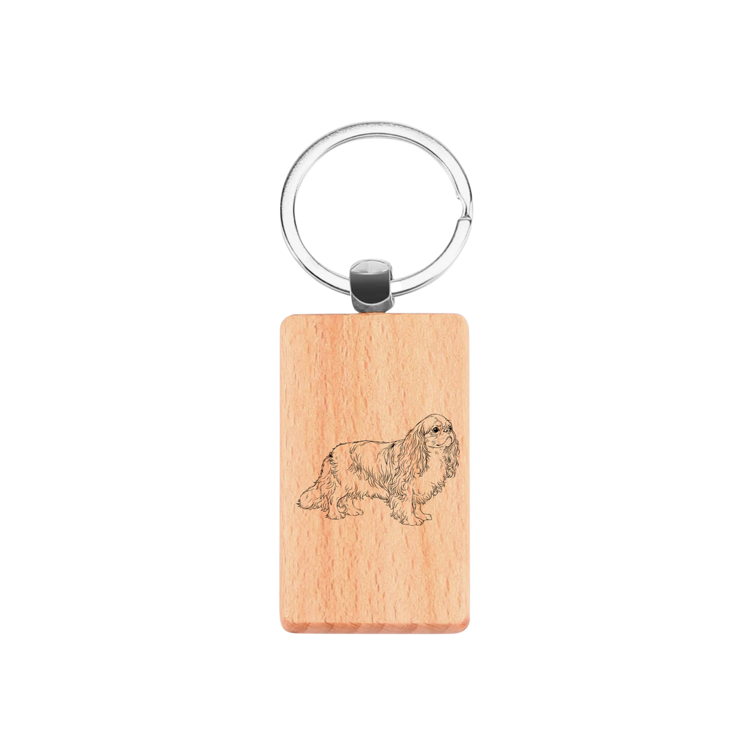 King Charles Spaniel Standing Engraved Rectangle Wooden Keyring