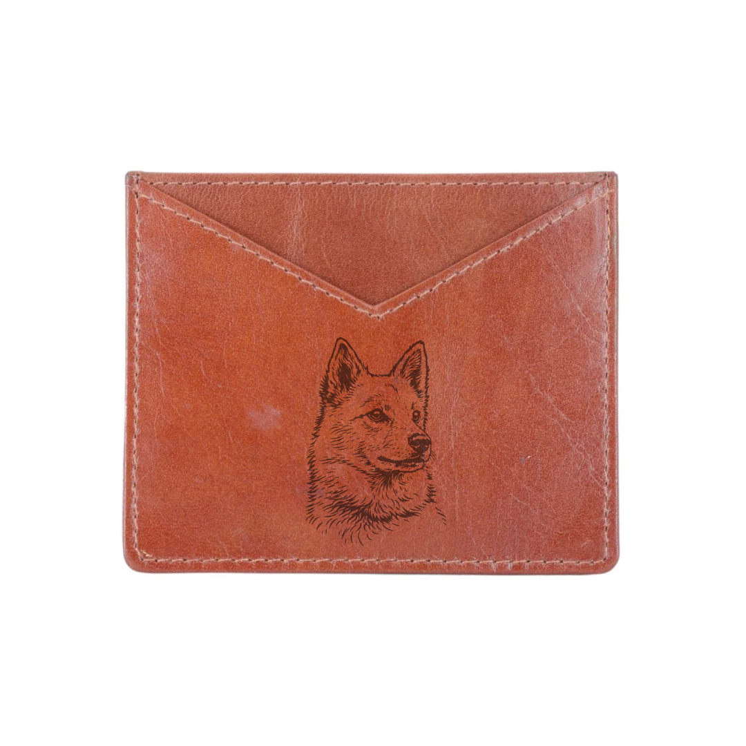 Finnish Spitz Face Engraved Genuine Leather Cardholder