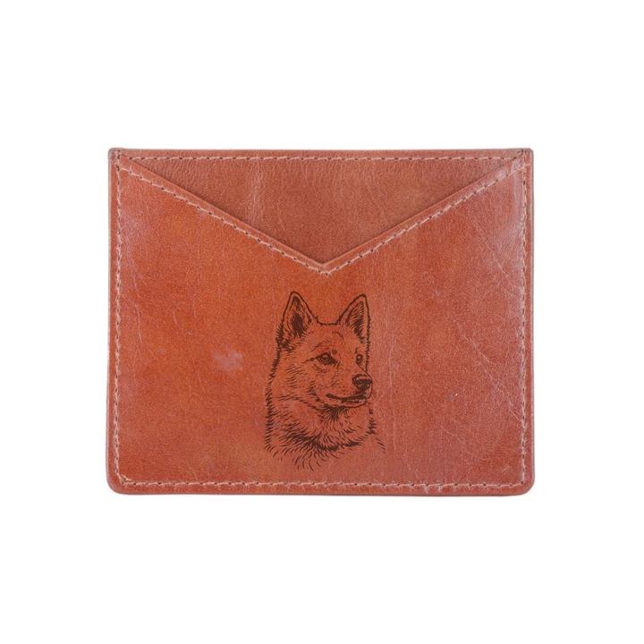 Finnish Spitz Face Engraved Genuine Leather Cardholder