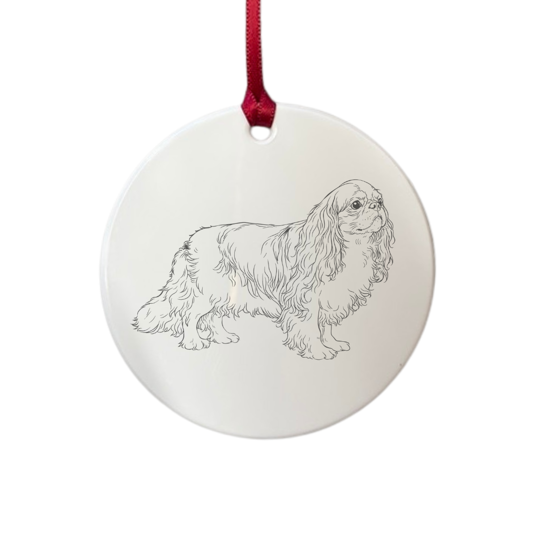 Personalised King Charles Spaniel Standing Engraved White Acrylic Decoration