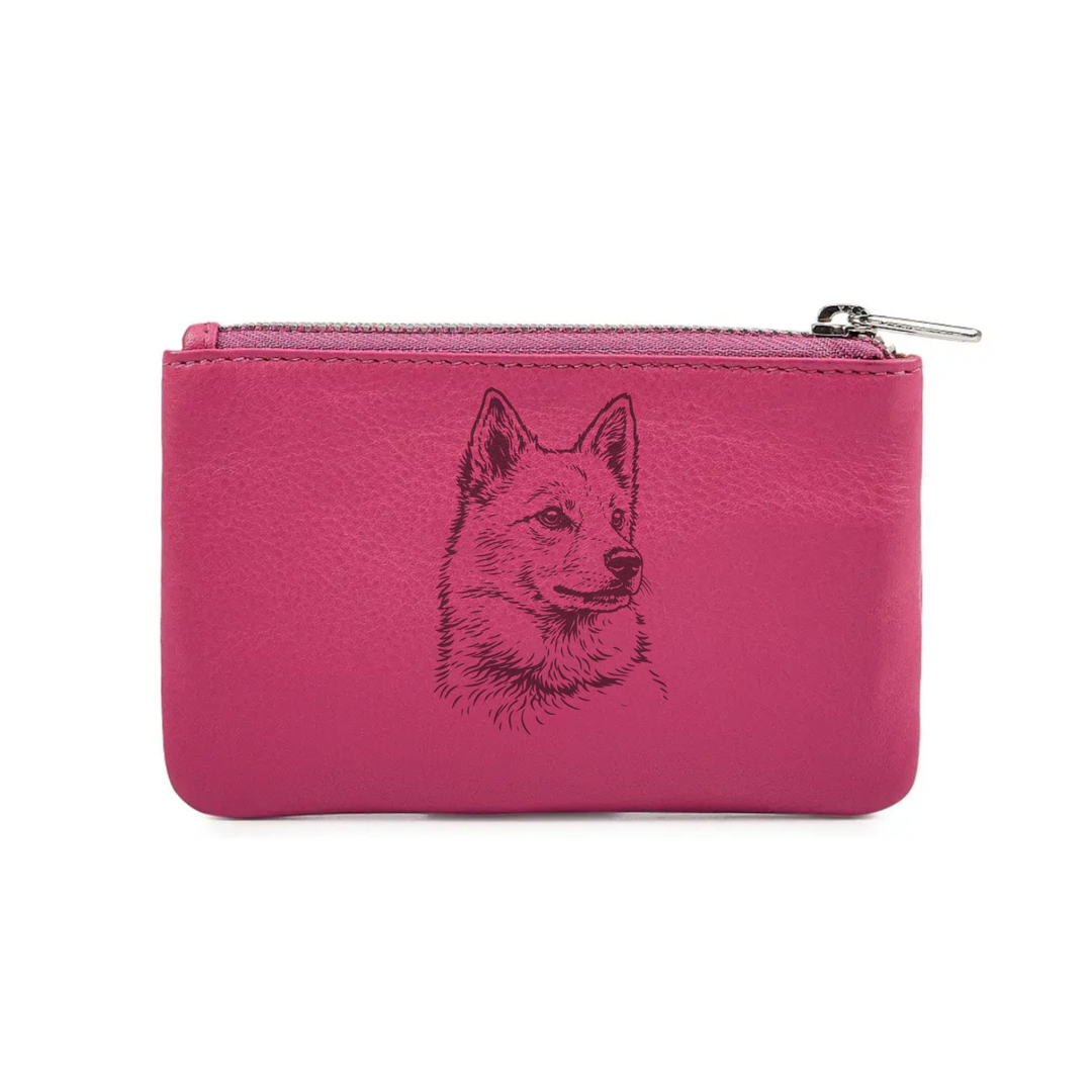 Finnish Spitz Face Engraved Genuine Leather Coin Purse (Multiple Colour Options)