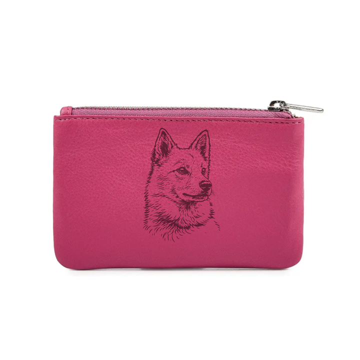 Finnish Spitz Face Engraved Genuine Leather Coin Purse (Multiple Colour Options)