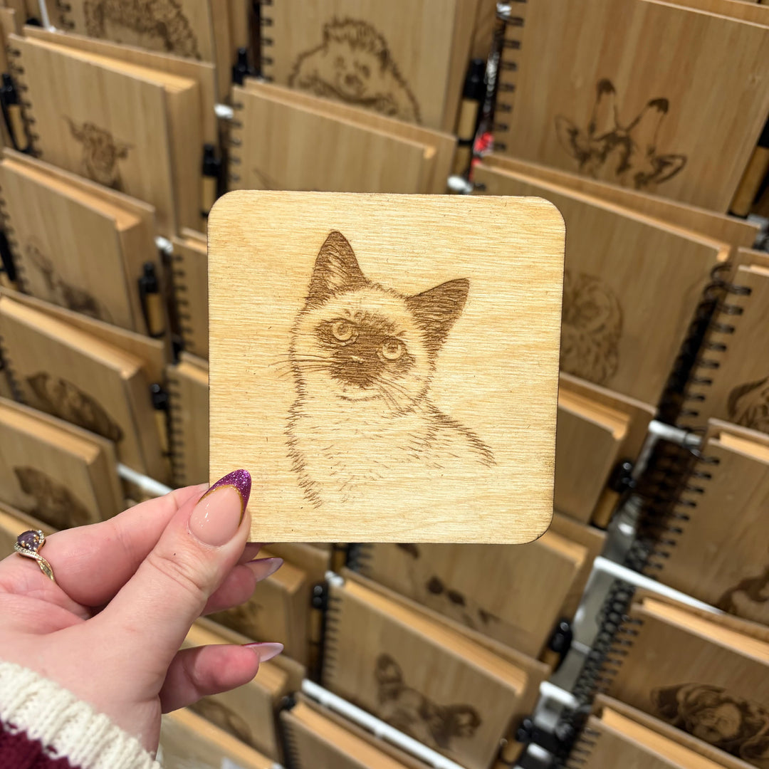 Birman Cat Kitten Illustration Engraved Wooden Coaster