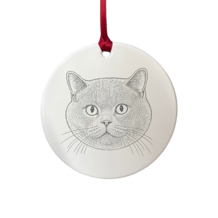 Personalised British Shorthair Cat Face Engraved White Acrylic Decoration