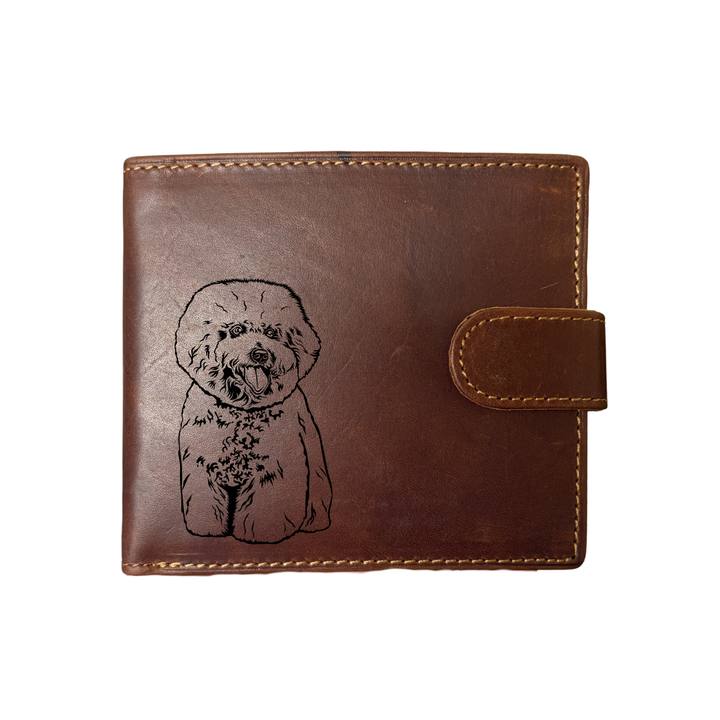 Personalised Bichon Frise Engraved Dark Tan Genuine Leather Wallet