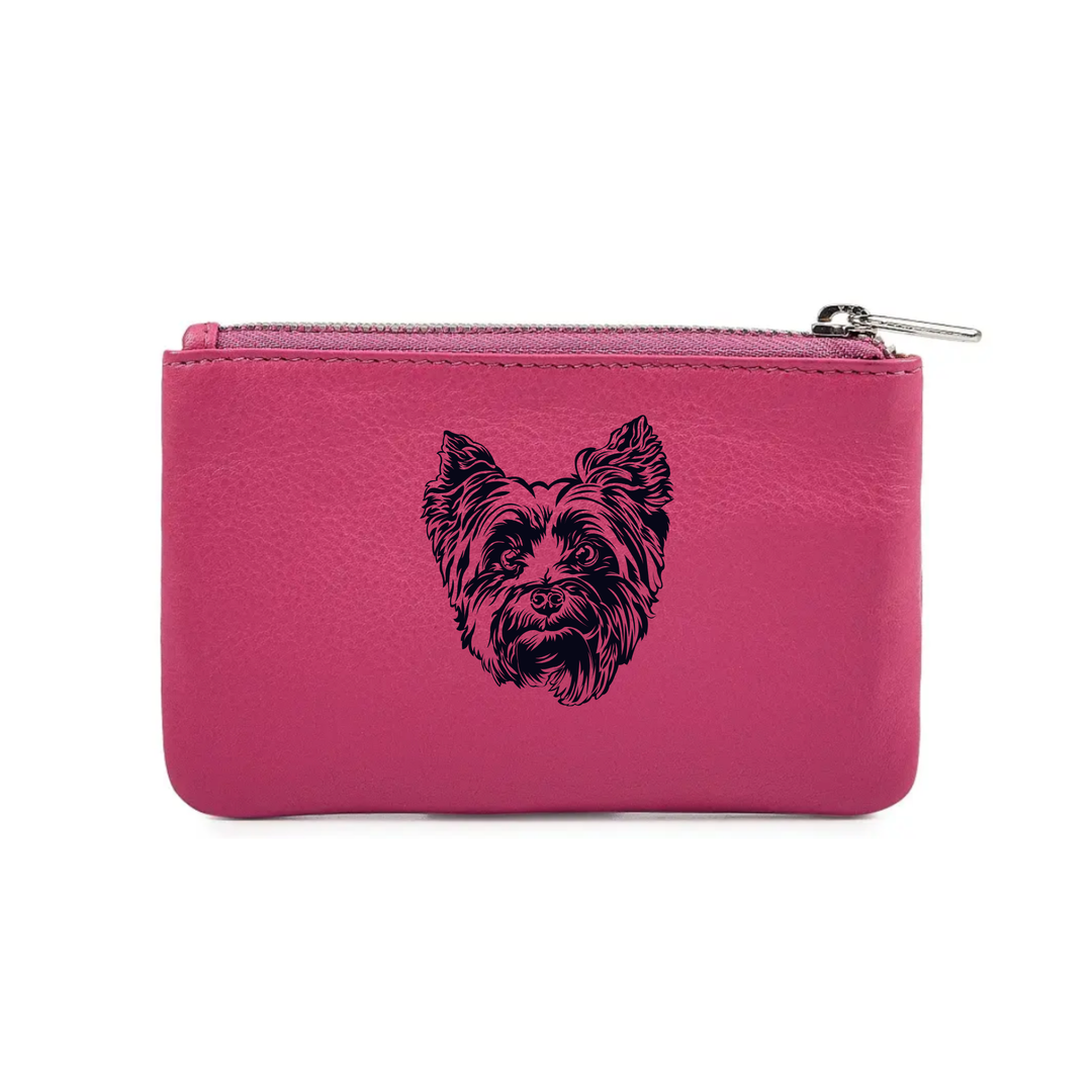Yorkshire Terrier Face Engraved Genuine Leather Coin Purse (Multiple Colour Options)