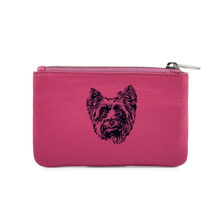 Yorkshire Terrier Face Engraved Genuine Leather Coin Purse (Multiple Colour Options)