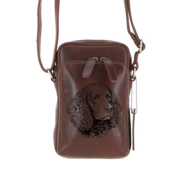 Personalised American Water Spaniel Face Leather Compact Crossbody Bag