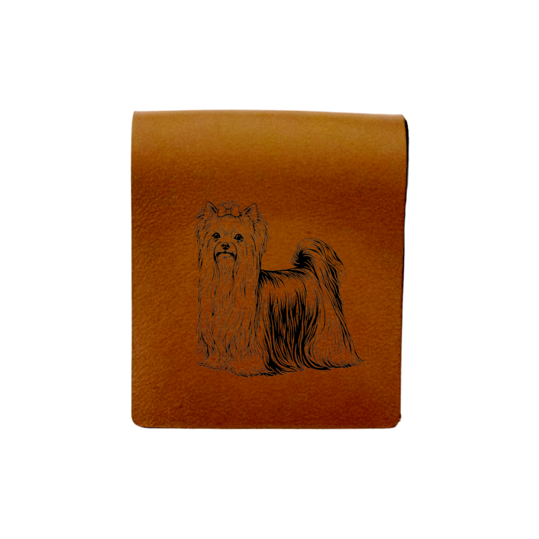 Yorkshire Terrier Yorkie Standing Engraved Genuine Leather Magnetic Bookmark