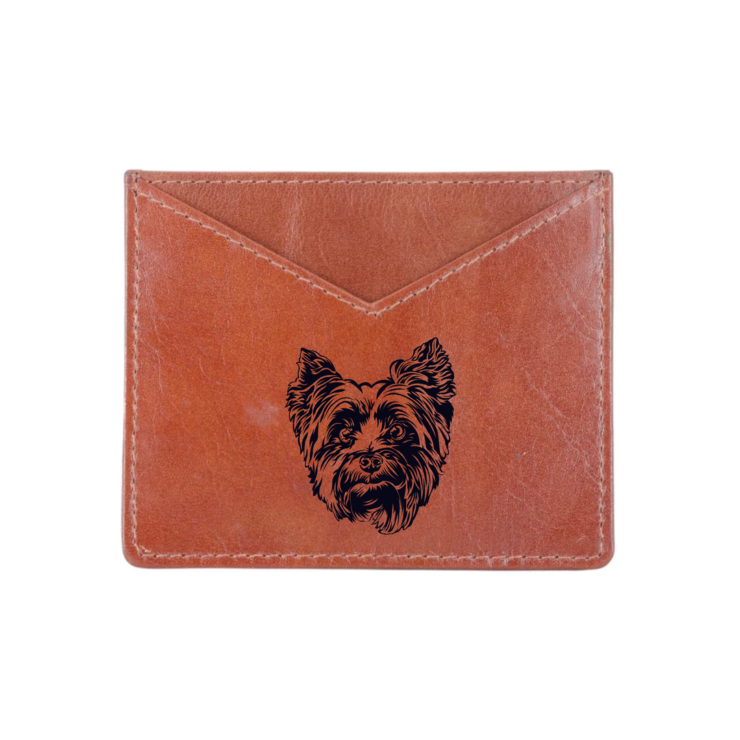 Yorkshire Terrier Face Engraved Genuine Leather Cardholder