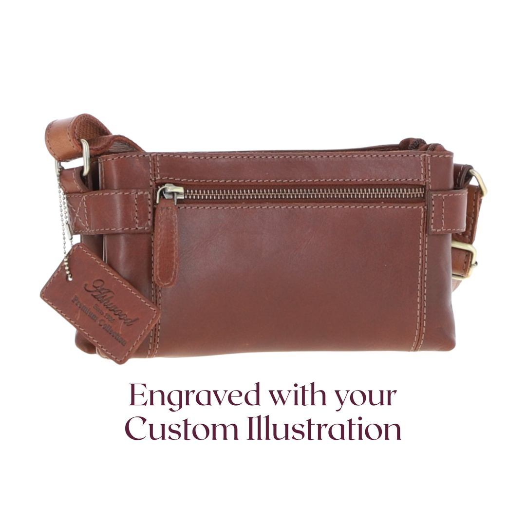 Custom Pet Portrait Engraved Small Leather Two Section Zip Top Crossbody Bag
