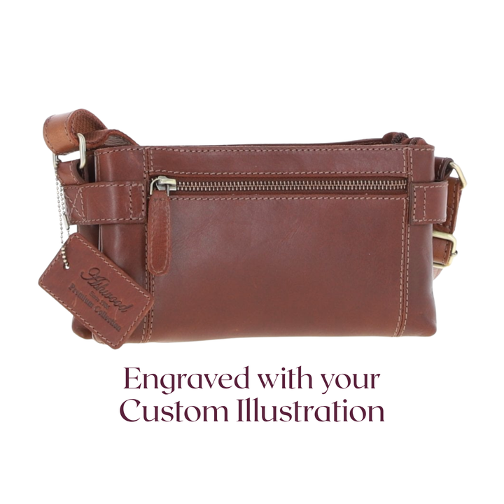 Custom Pet Portrait Engraved Small Leather Two Section Zip Top Crossbody Bag