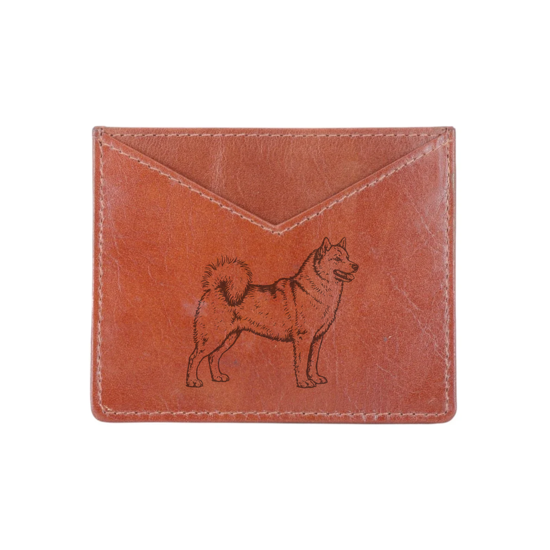 Finnish Spitz Standing Engraved Genuine Leather Cardholder