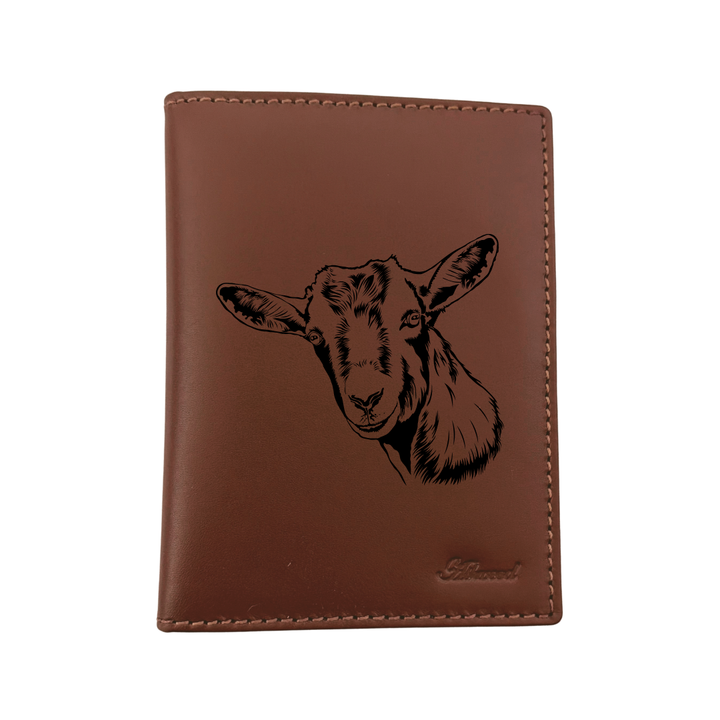 Goat Engraved Leather Passport Cover