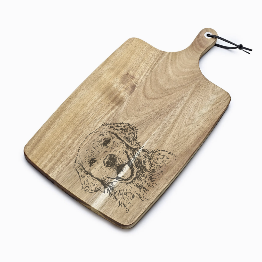 Personalised Golden Retriever Face Engraved Acacia Serving Board