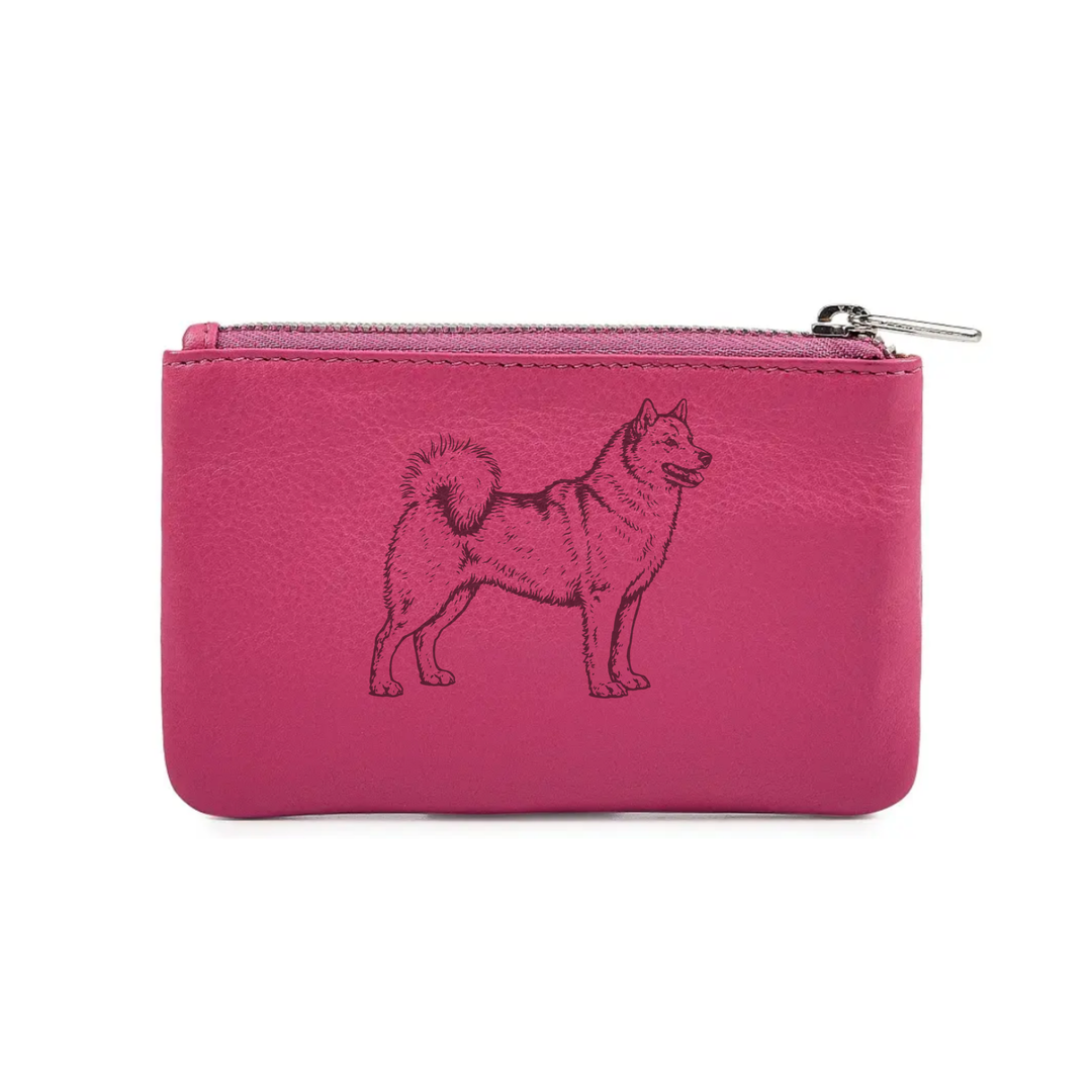 Finnish Spitz Standing Engraved Genuine Leather Coin Purse (Multiple Colour Options)