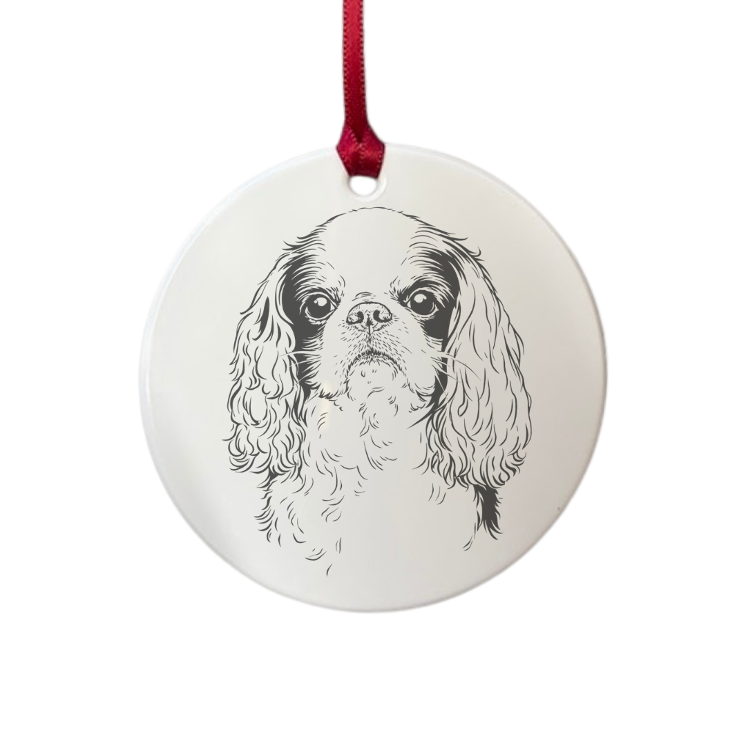 Personalised King Charles Spaniel Face Engraved White Acrylic Decoration