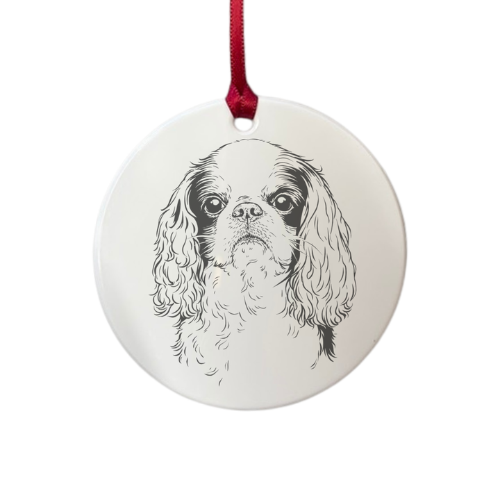Personalised King Charles Spaniel Face Engraved White Acrylic Decoration