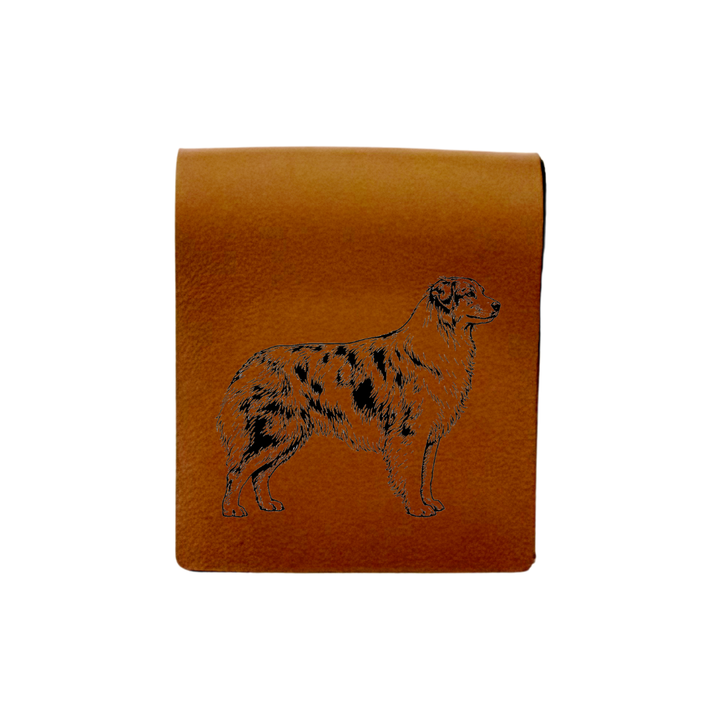 Australian Shepherd Standing Engraved Genuine Leather Magnetic Bookmark