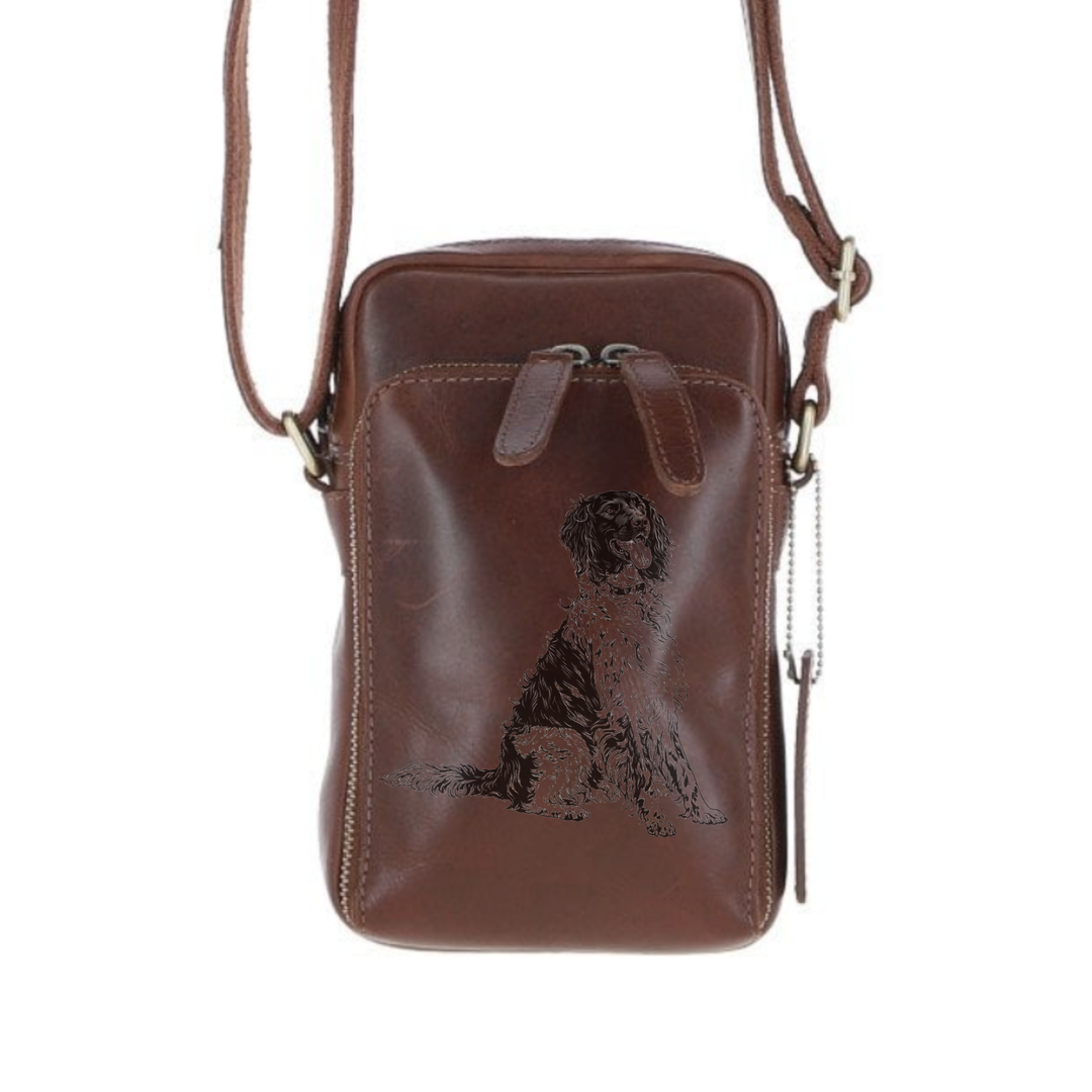 Personalised Large Munsterlander Sitting Leather Compact Crossbody Bag