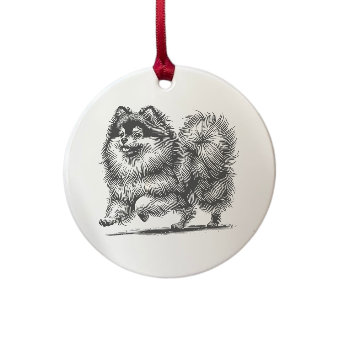 Personalised Pomeranian Running Engraved White Acrylic Decoration