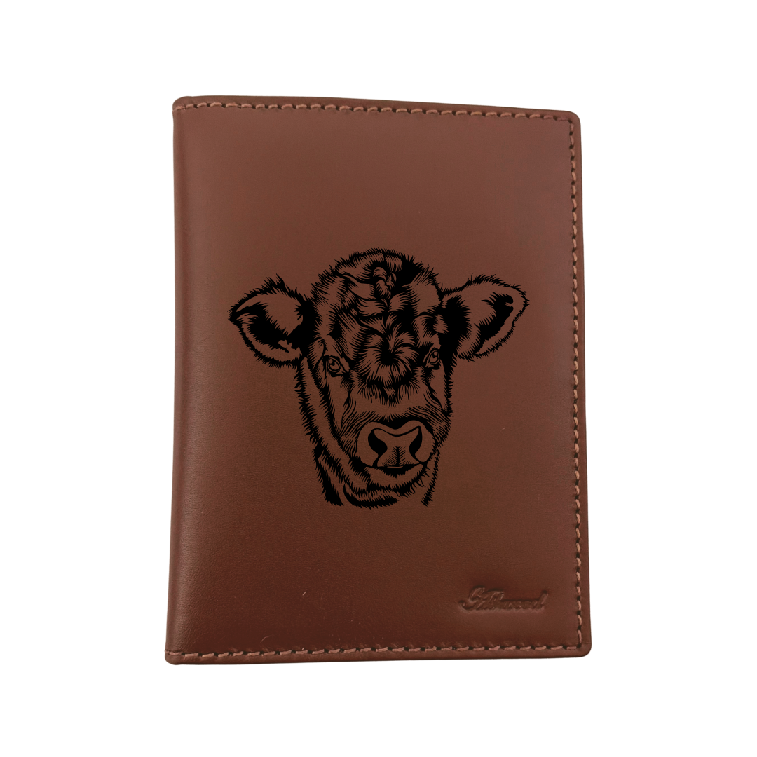 Cow Engraved Leather Passport Cover