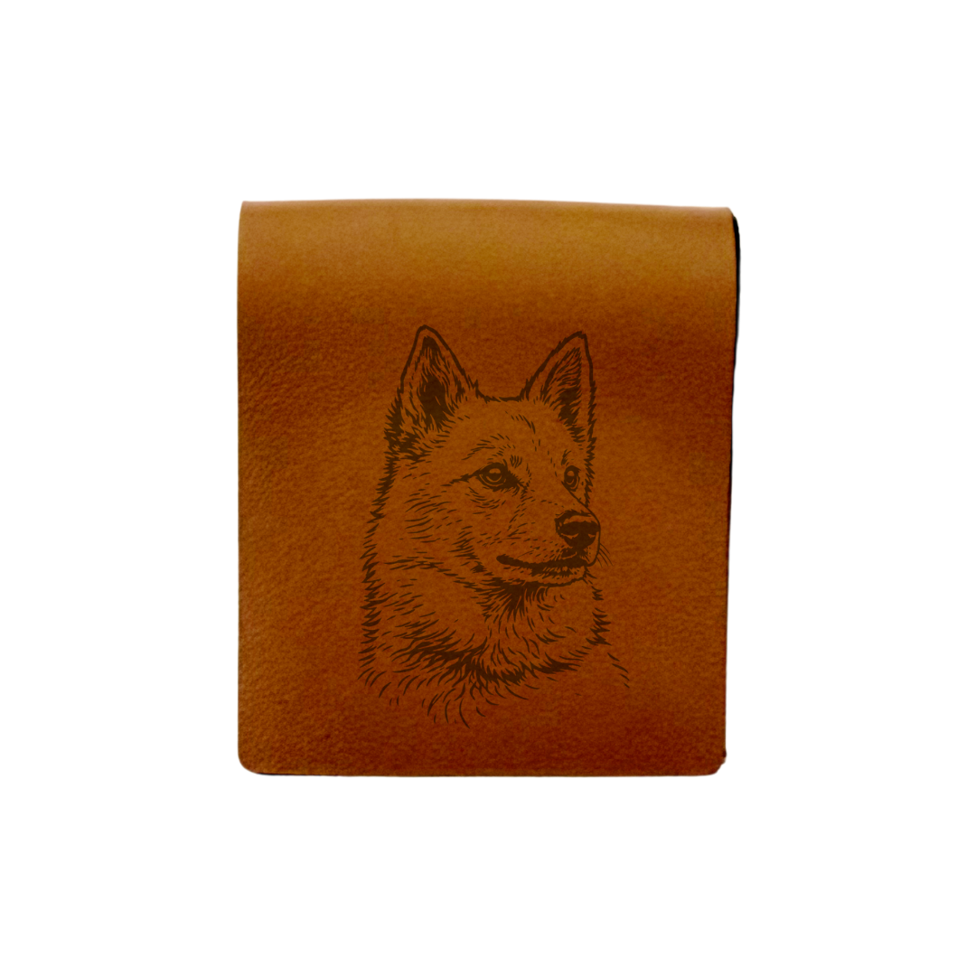 Finnish Spitz Face Engraved Genuine Leather Magnetic Bookmark