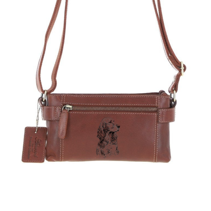 Personalised Irish Spinone SP Engraved Small Leather Two Section Zip Top Crossbody Bag