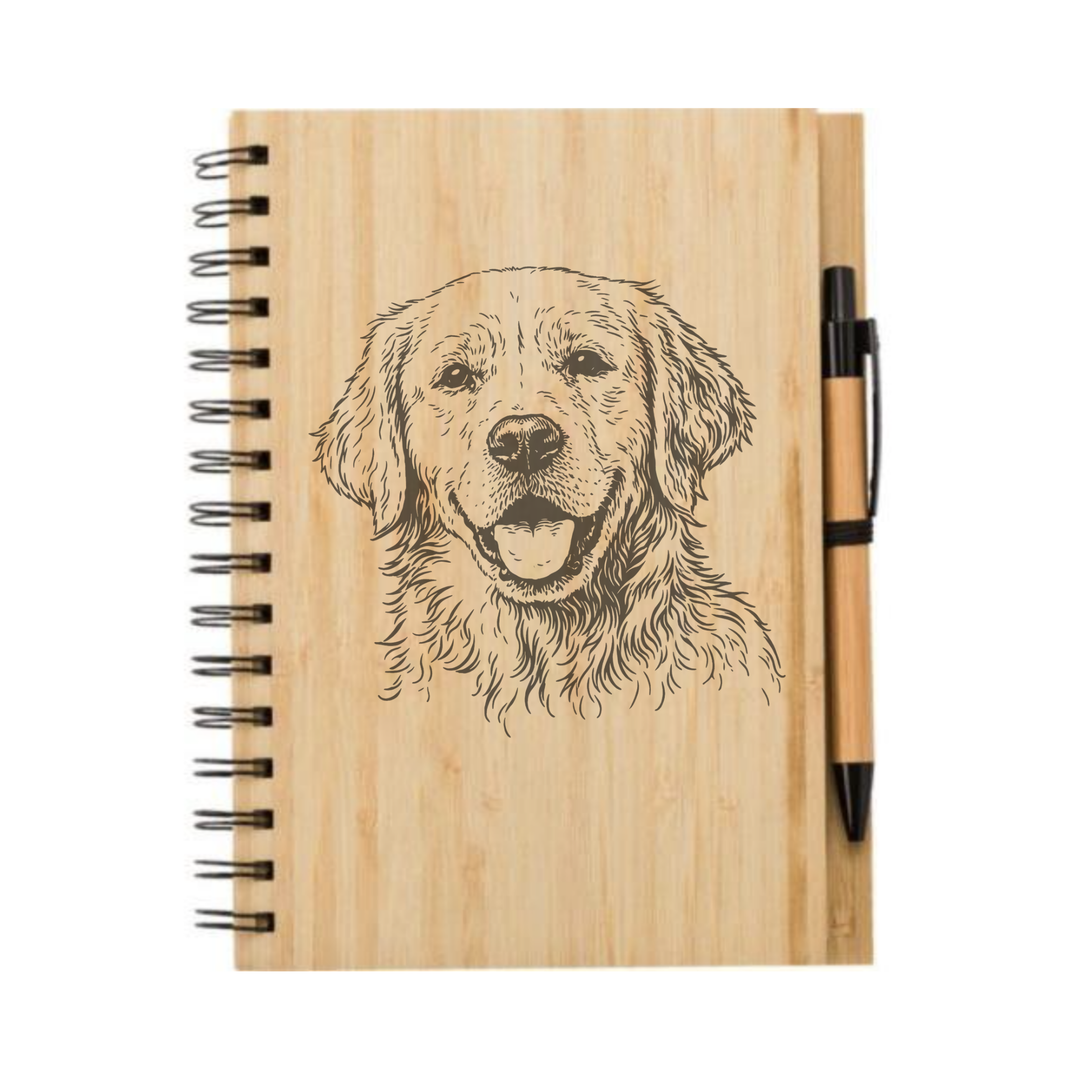 Golden Retriever Face Illustration Engraved Notebook