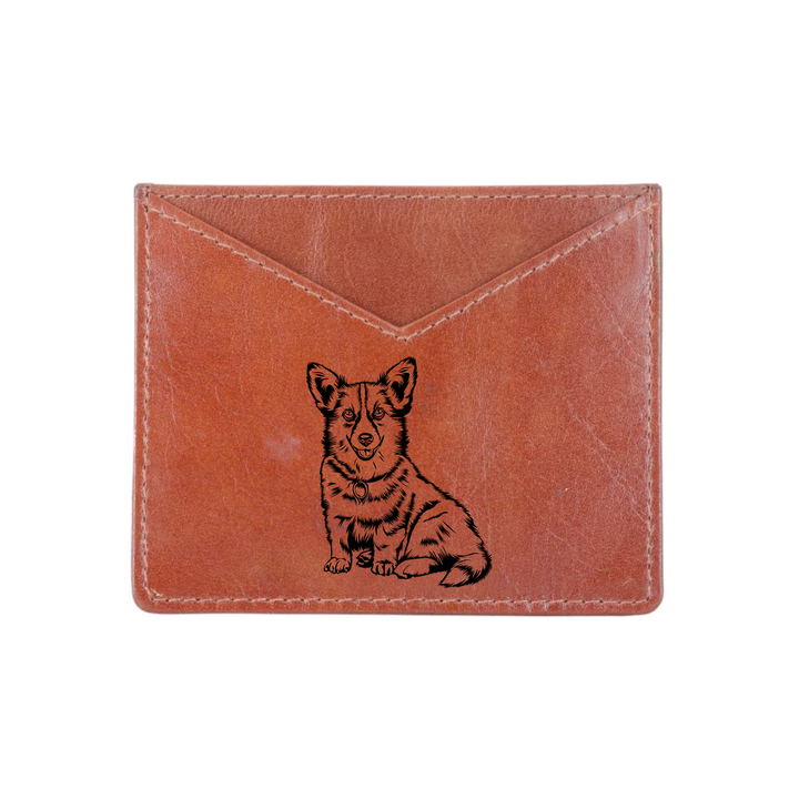 Corgi Engraved Genuine Leather Cardholder
