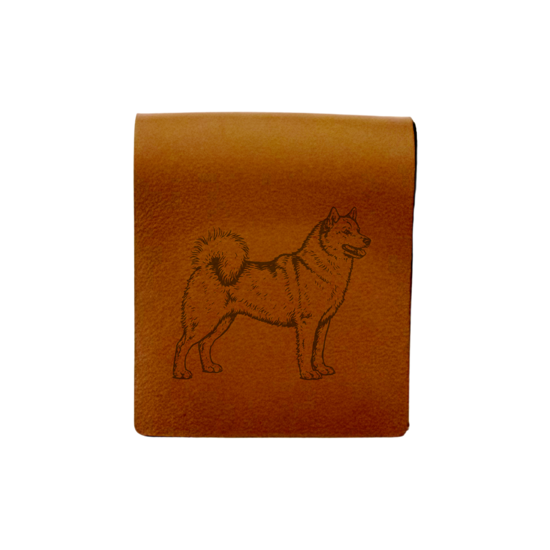 Finnish Spitz Standing Engraved Genuine Leather Magnetic Bookmark