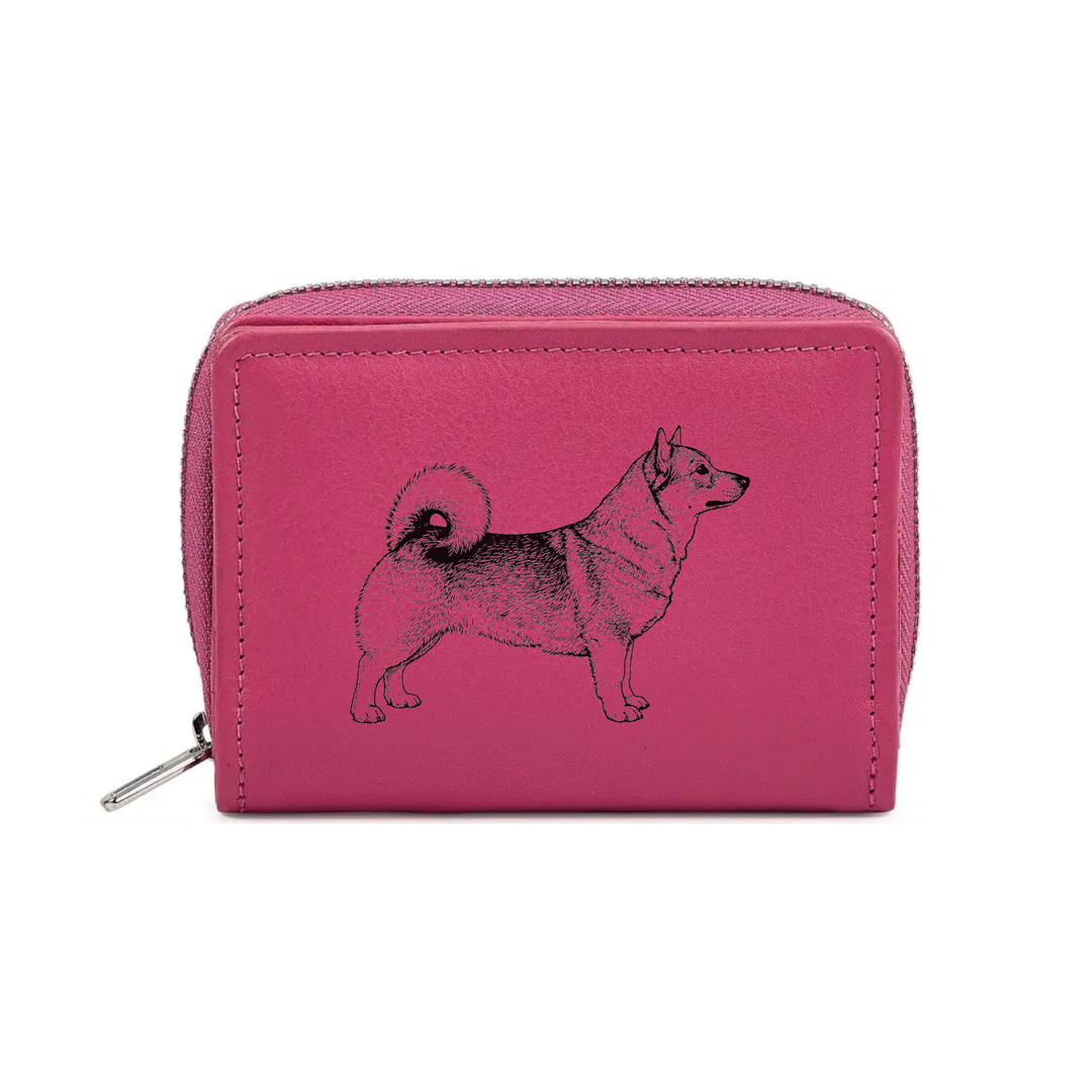 Swedish Vallhund Standing Engraved Small Leather Purse (Green/Pink/Blue/Red)