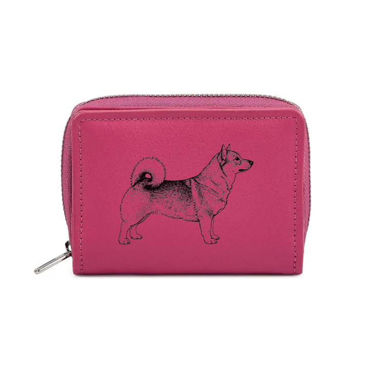 Swedish Vallhund Standing Engraved Small Leather Purse (Green/Pink/Blue/Red)