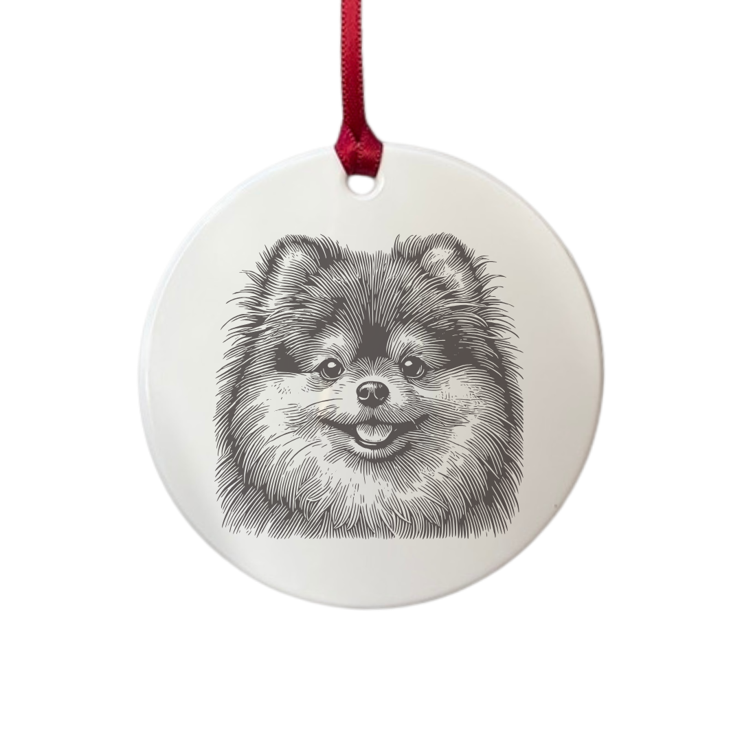 Personalised Pomeranian Face Engraved White Acrylic Decoration