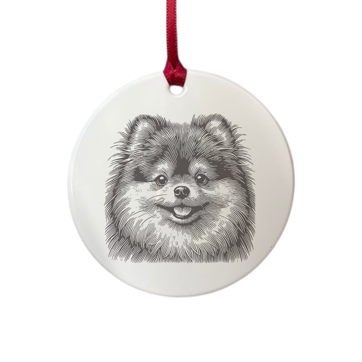 Personalised Pomeranian Face Engraved White Acrylic Decoration
