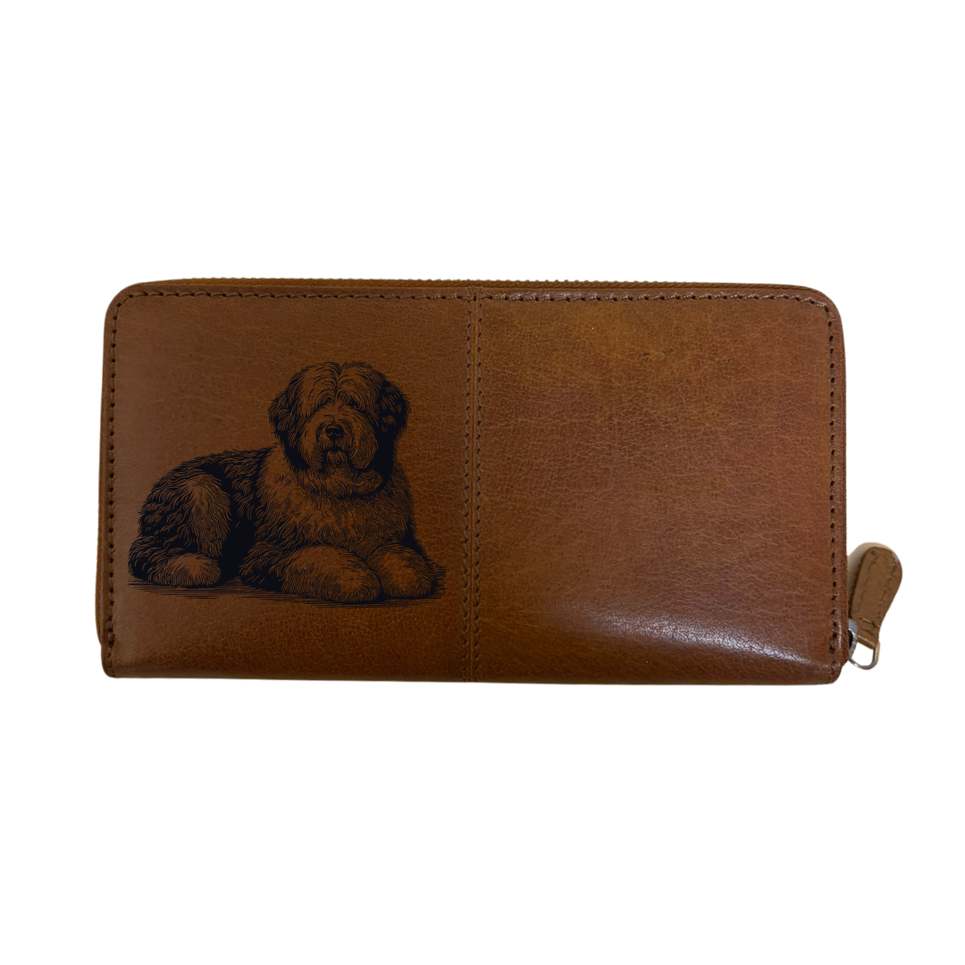 Old English Sheepdog Lying Down Engraved Large Leather Purse