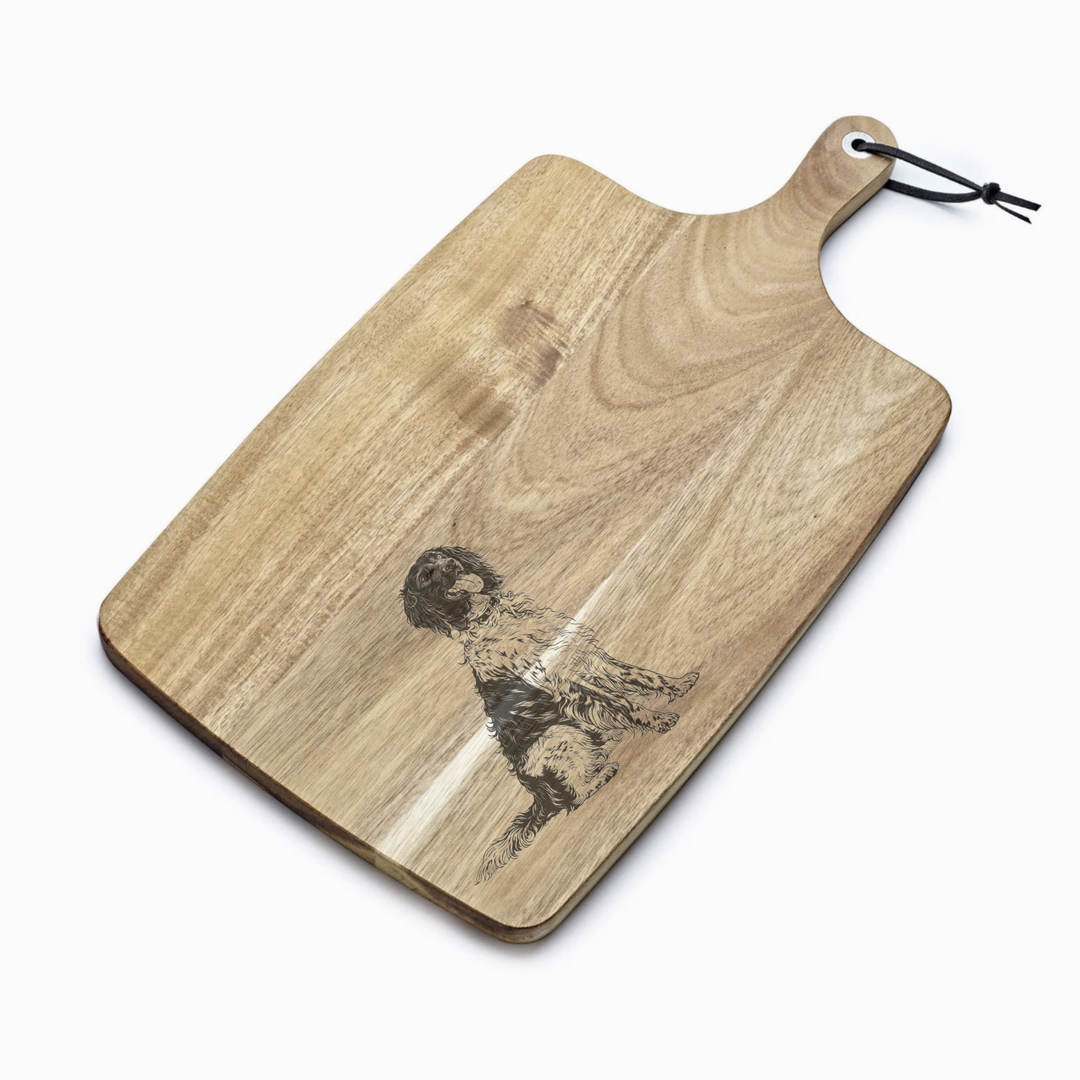Personalised Large Munsterlander Sitting Engraved Acacia Serving Board