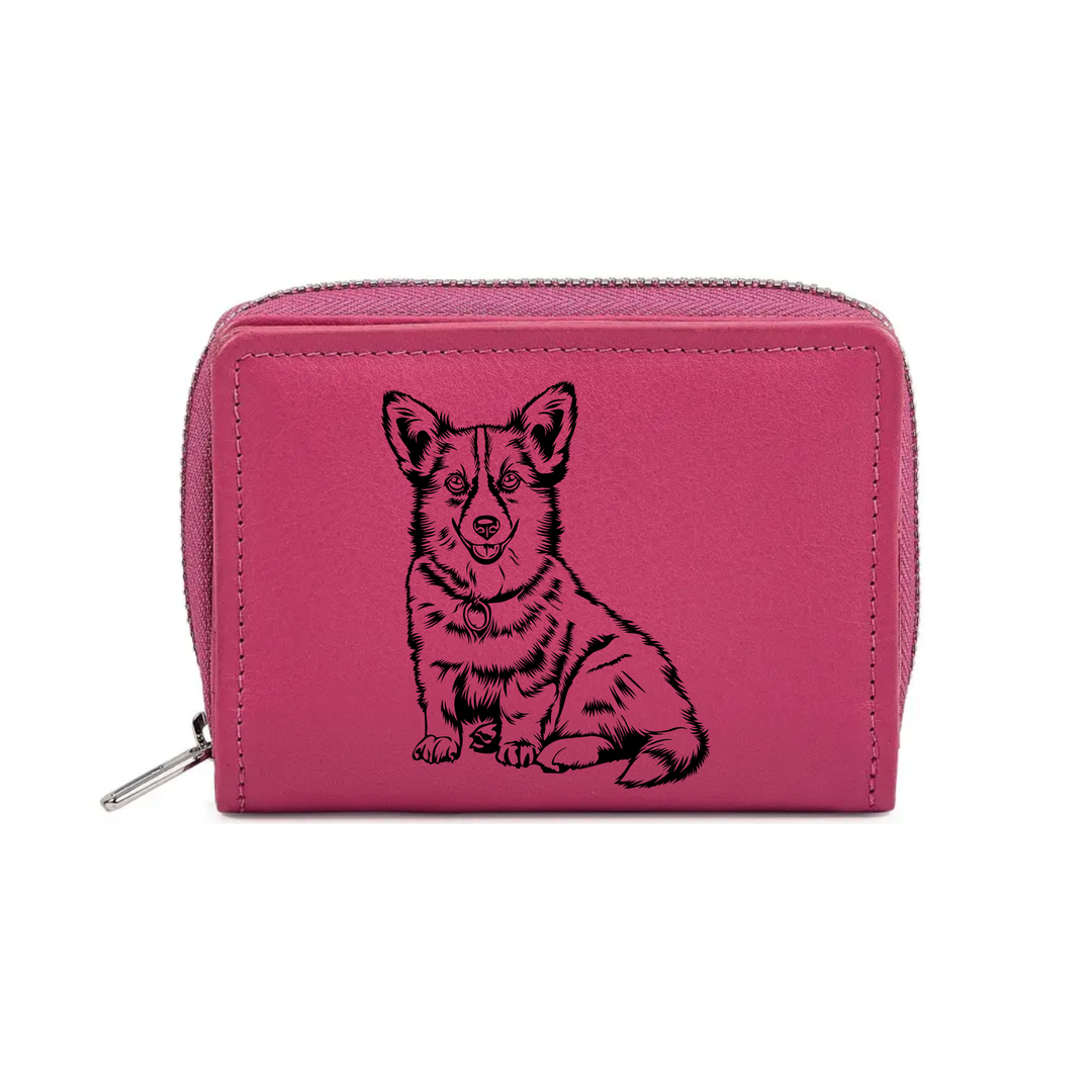 Corgi Engraved Small Leather Purse (Green/Pink/Blue/Red)