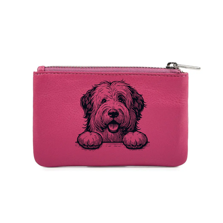 Old English Sheepdog Paws Engraved Genuine Leather Coin Purse (Multiple Colour Options)