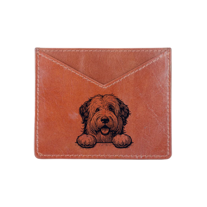 Old English Sheepdog Paws Engraved Genuine Leather Cardholder