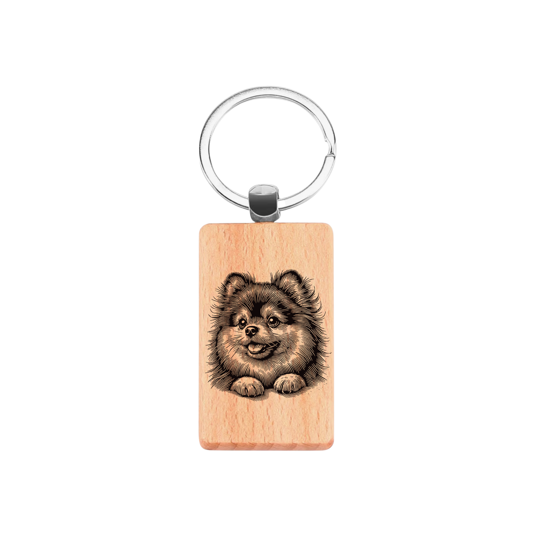 Pomeranian Paws Engraved Rectangle Wooden Keyring