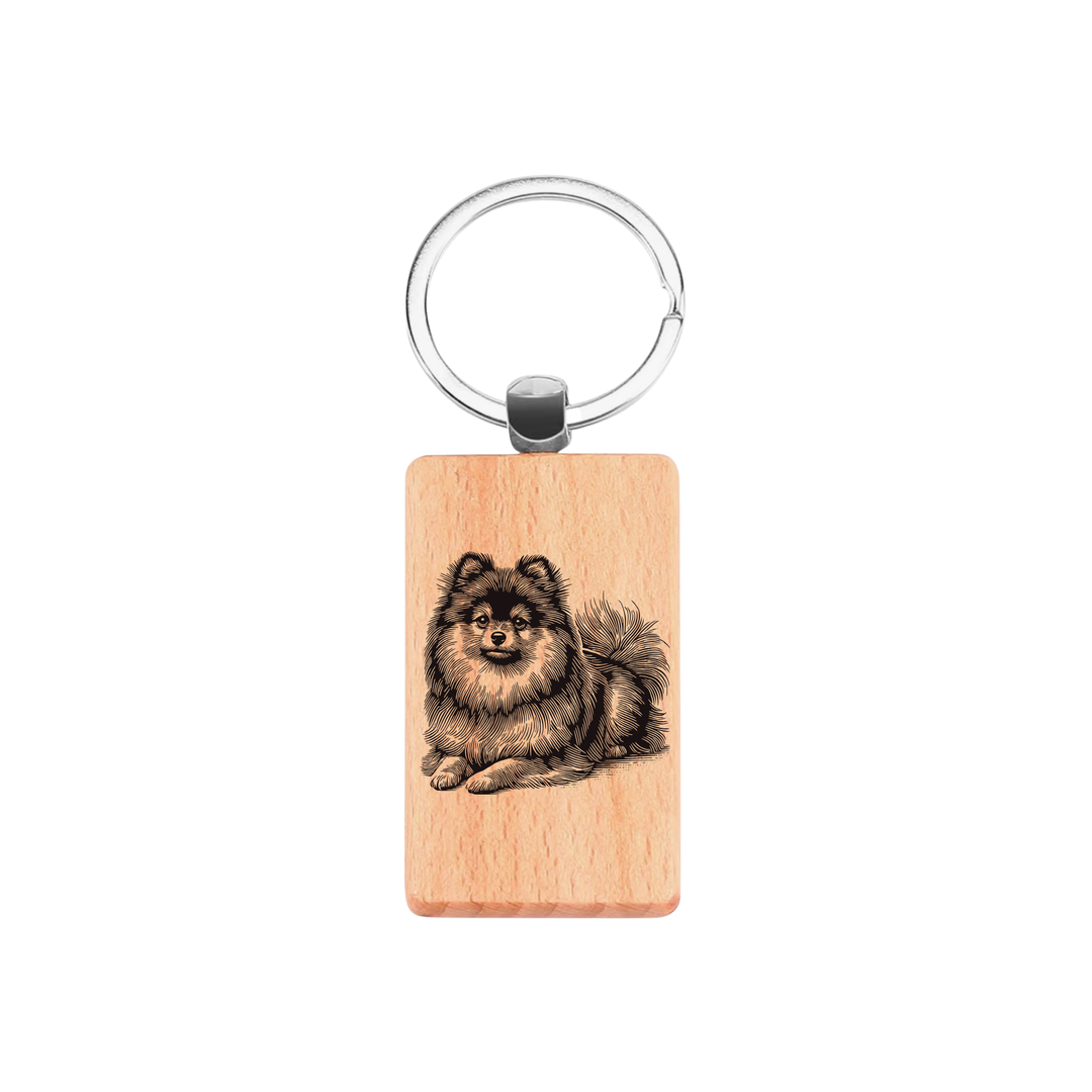 Pomeranian LD Engraved Rectangle Wooden Keyring