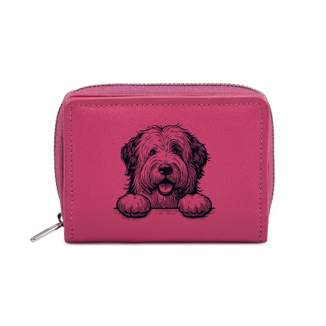 Old English Sheepdog Paws Engraved Small Leather Purse (Green/Pink/Blue/Red)
