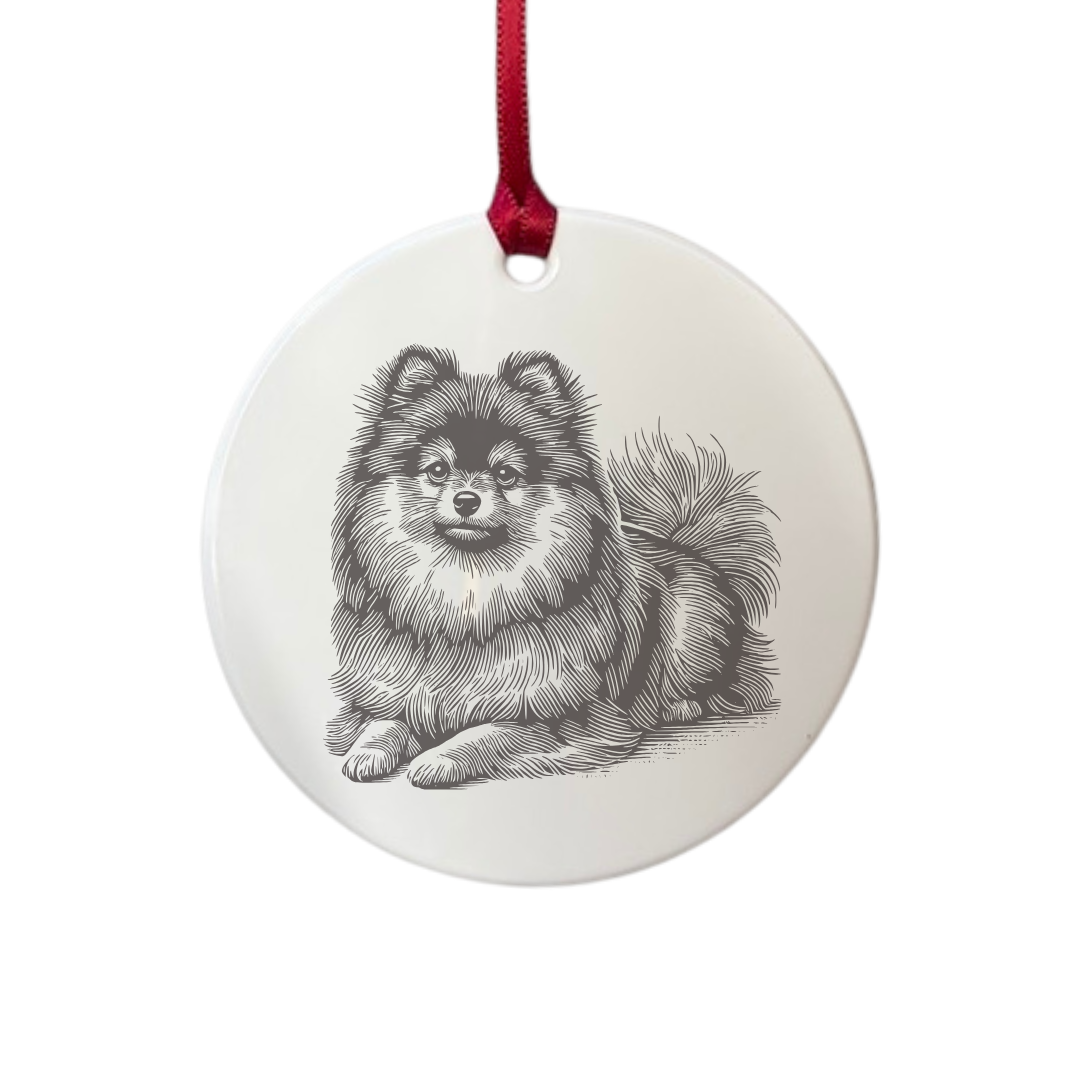 Personalised Pomeranian Lying Down Engraved White Acrylic Decoration